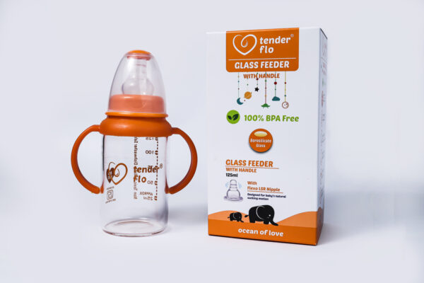 TENDERFLO Borosilicate Glass Feeding Bottle With Handle 125 Ml